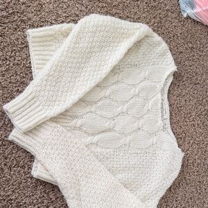 Cream Cable & Seed Stitch Scoop Neck Sweater
